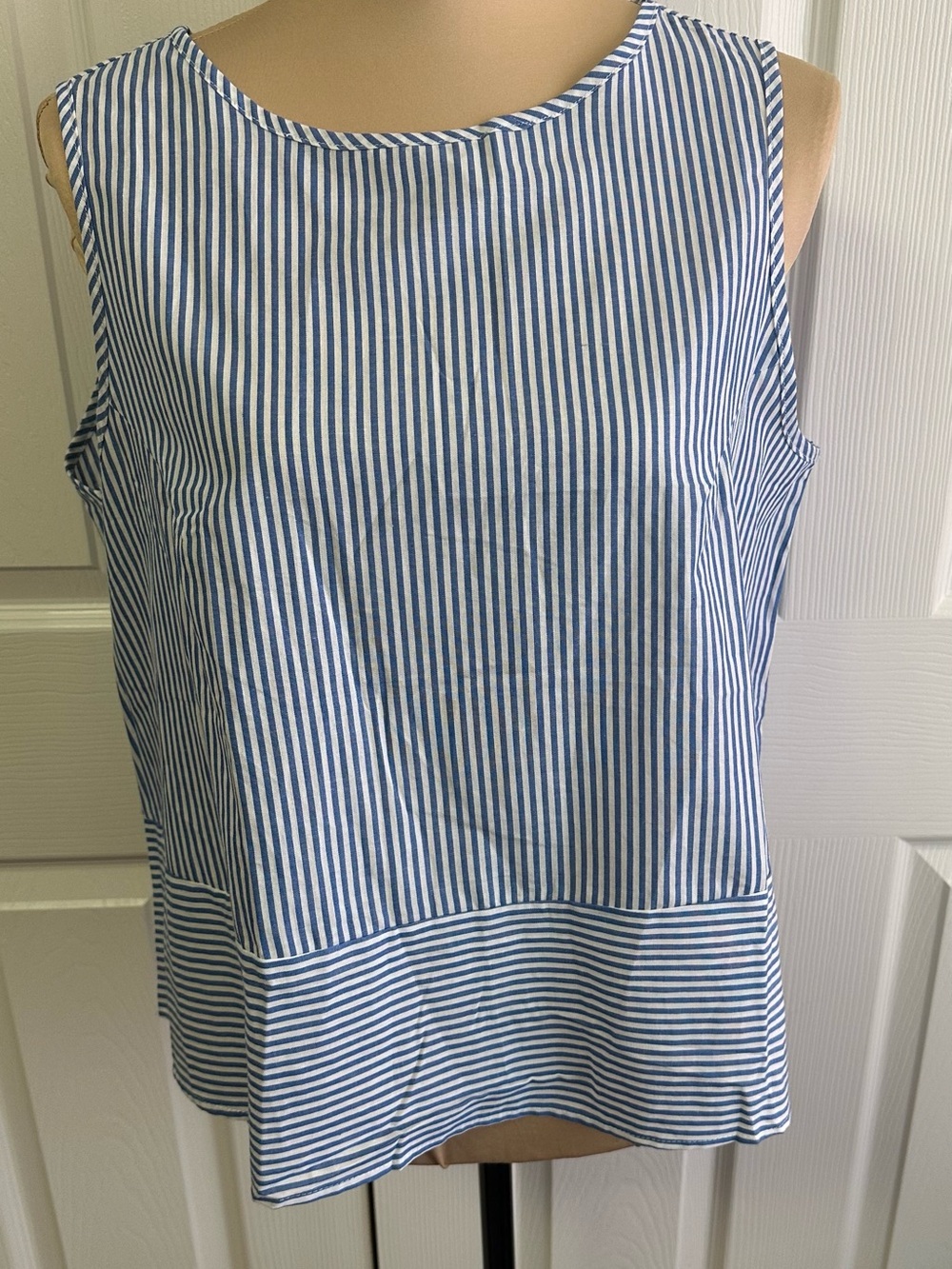 Sleeveless Blue & White Striped Tank Top - Picture 1 of 6